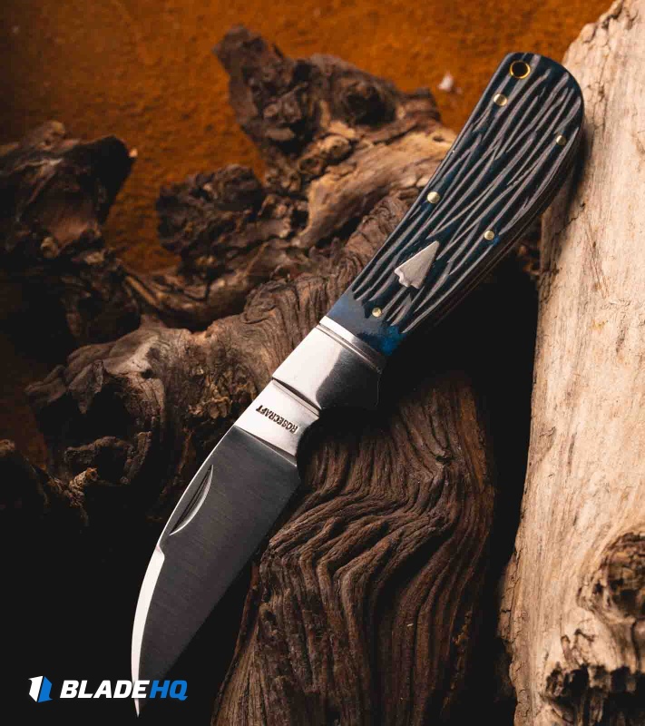 RoseCraft Blades Clinch River Swayback Blade HQ Blue Jigged Bone (3.1" Satin)